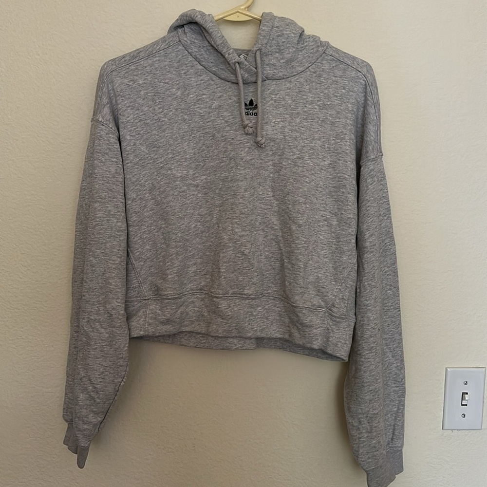 Adidas Originals Trefoil Logo Cropped Hoodie Sweatshirt​ - Heather Grey